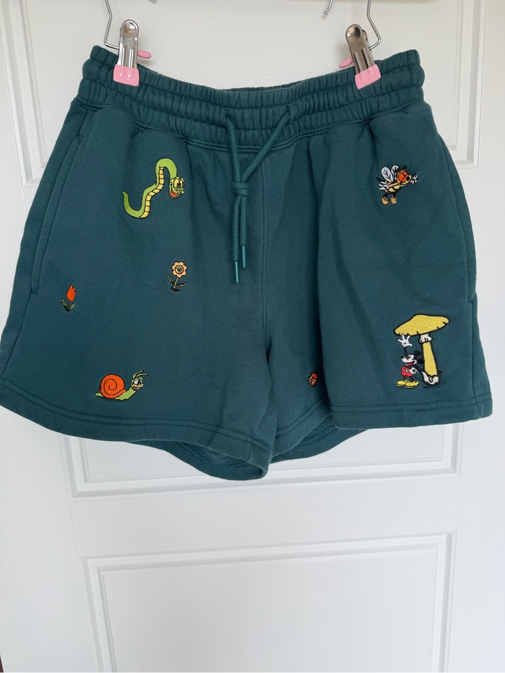 Disney Dark Teal Embroidered Mickey Shorts